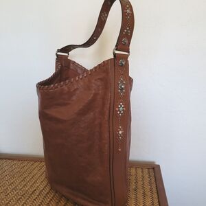 FRYE Leather Painted Desert Studded Concho Hobo Bag Cognac